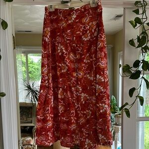 Orange Midi A-Line Skirt with Tiered Design